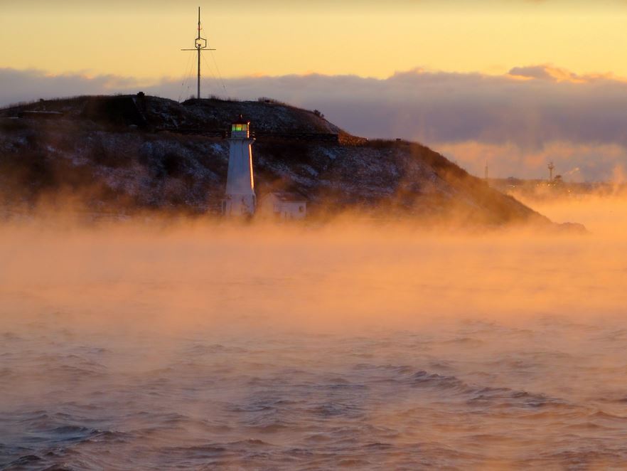 Halifax Harbour and NS Oceans Look Spooky on Wintry Day – Is that Fog Rising Over the Harbour or Sea Smoke?